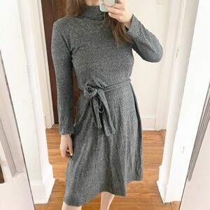 Zara Dress Grey Cotton Belted Turtle Neck Size Small